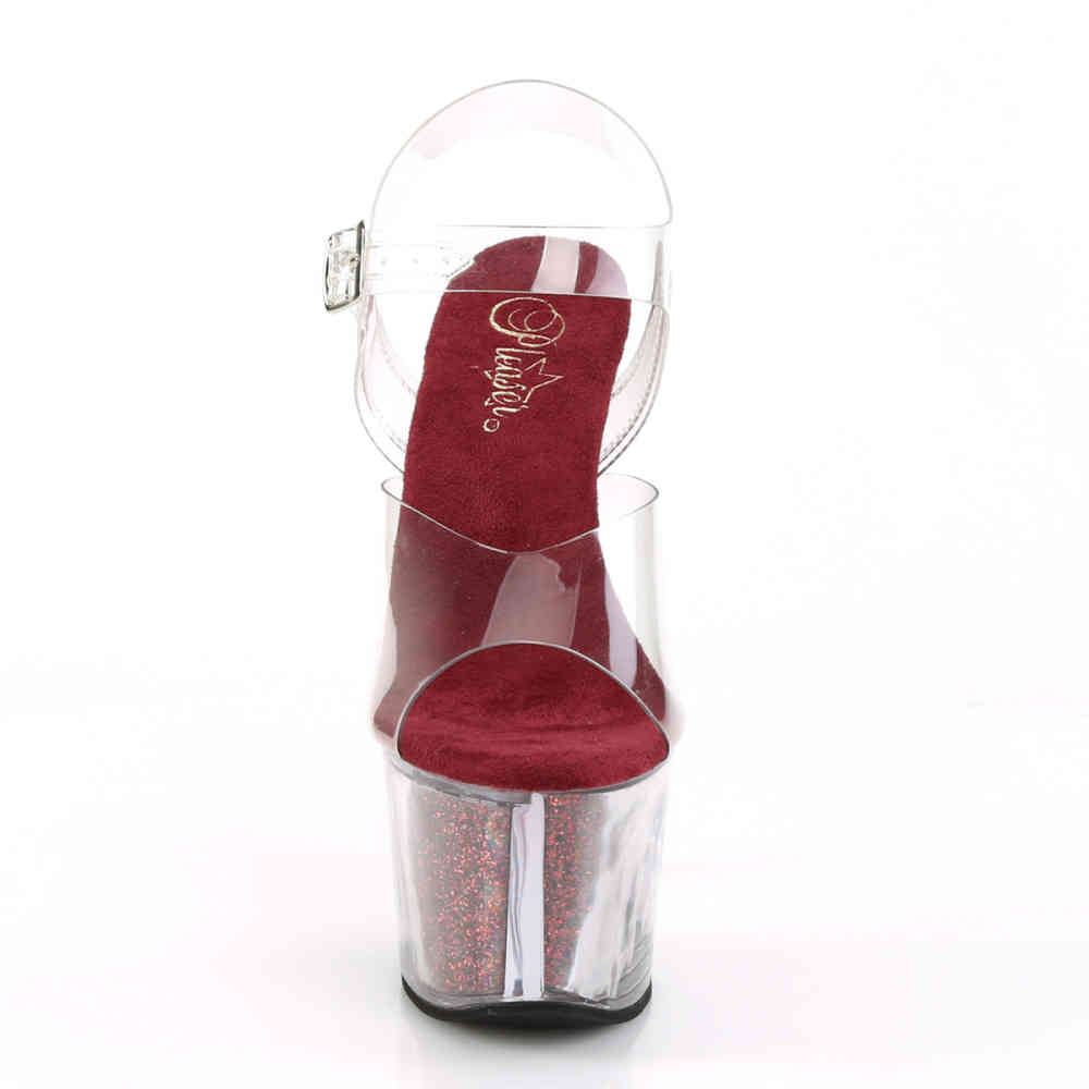 Pleaser - SKY-308G Ankle strap sandal, Pole dance shoes - Pole dance shoes - Red/Transparent